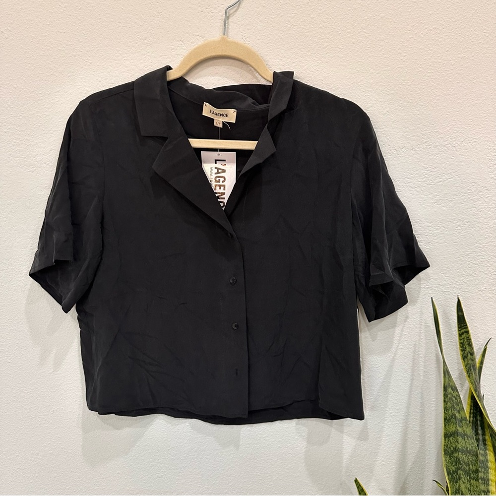 L’Agence Oversized Cropped Silk Button Blouse Size S